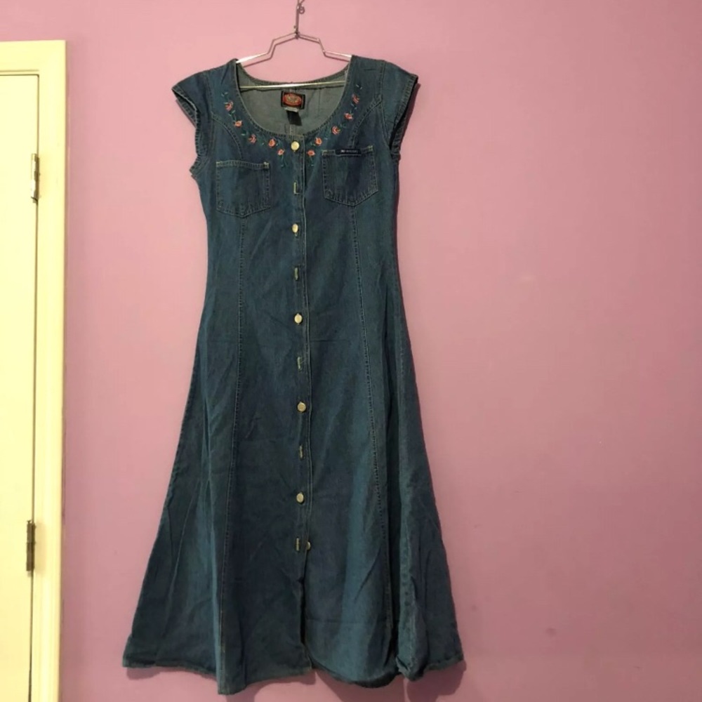 Denim dress floral neckline size small